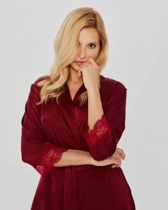 SATIN ROBE WITH LACE BURGUNDY - 3
