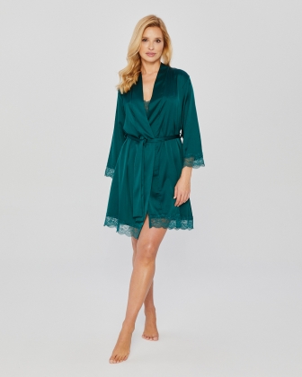 SATIN ROBE WITH LACE DARK GREEN - 2