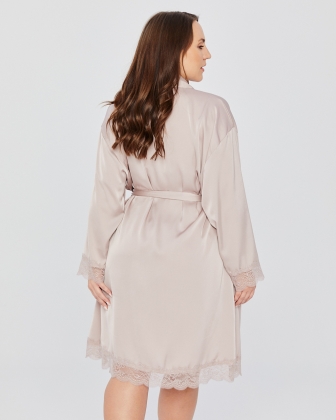 PLUS SIZE SATIN ROBE WITH LACE BEIGE - 4