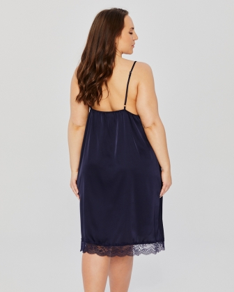 PLUS SIZE SATIN NIGHTDRESS WITH LACE NAVY BLUE - 3